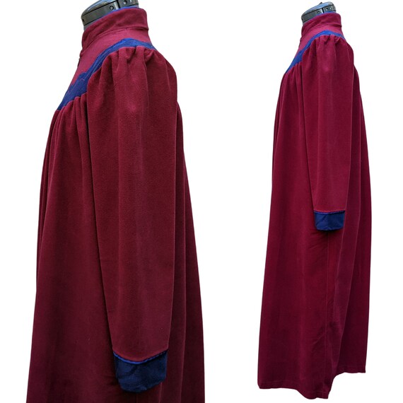 Vintage 80s deep raspberry red and blue velour fl… - image 6