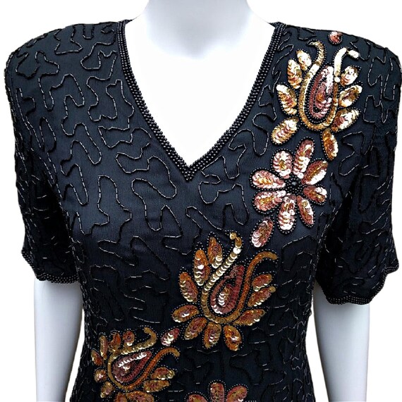 Vintage 80s black and copper silk bead and sequin… - image 2