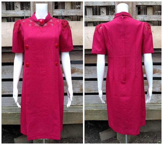 Vintage 1960's raspberry red stiffened linen shift