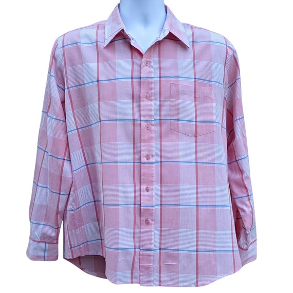 Vintage 80s pastel pink and blue plaid shirt by C… - image 1