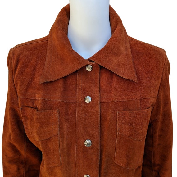 Vintage 70s warm orange brown suede leather jacke… - image 3