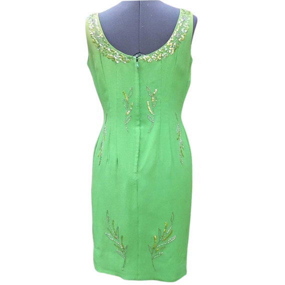 Vintage 60s apple green silk chiffon dress with b… - image 7