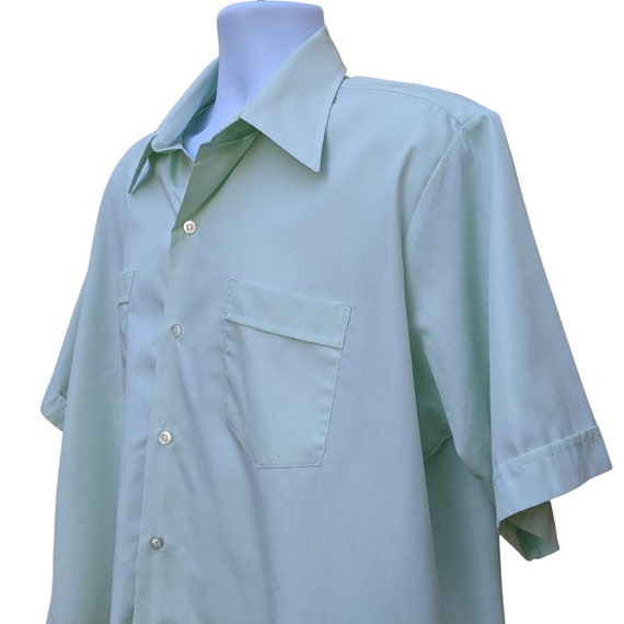 Vintage 70s mint green long collar shirt, pale gr… - image 5