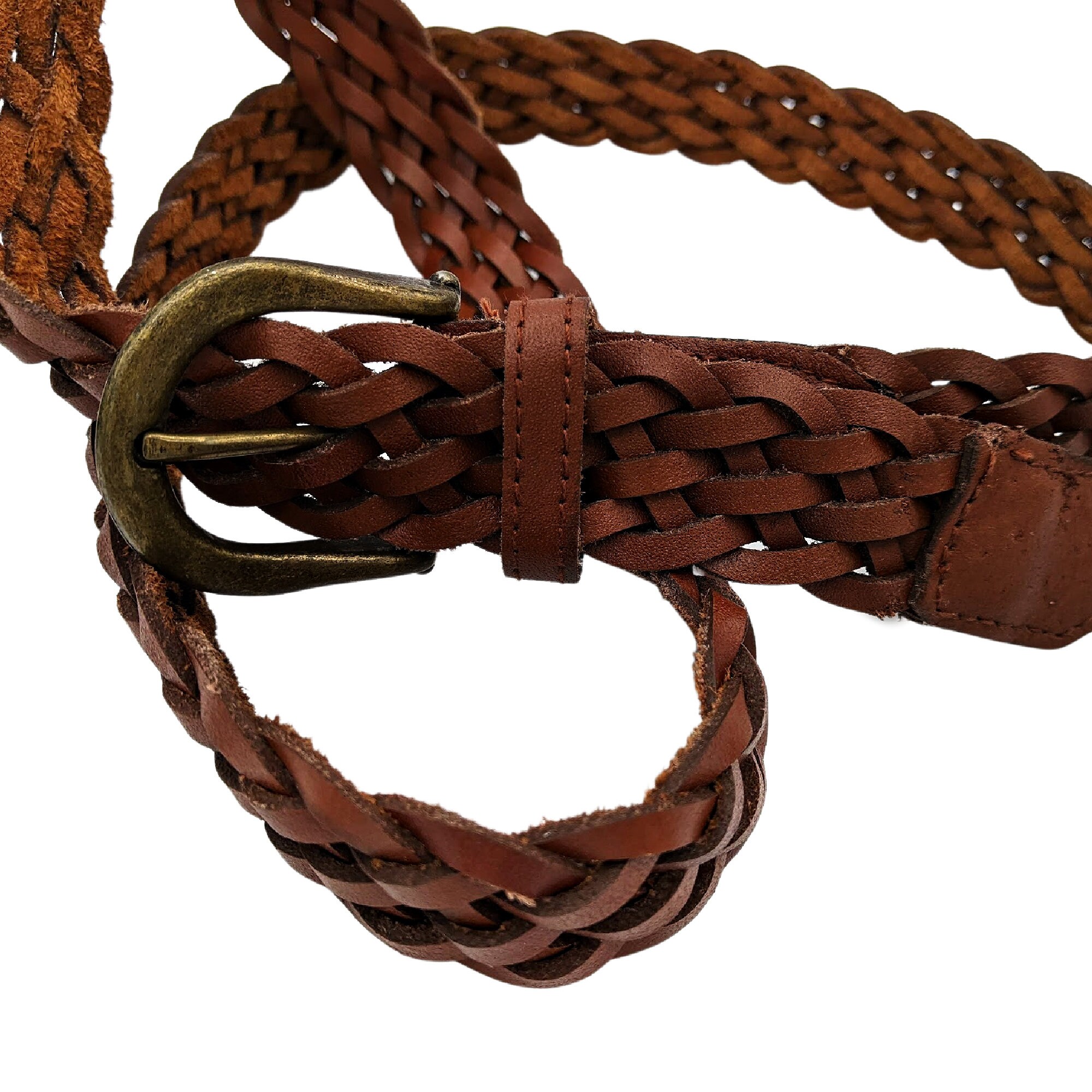 Vintage 80s or 90s Brown Leather Braided Belt With Brass  display picture 3
