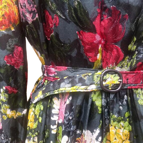 Vintage 1950's silk dress, multicolor floral prin… - image 3