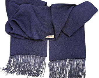 Vintage 1940s navy blue crepe fringed opera scarf