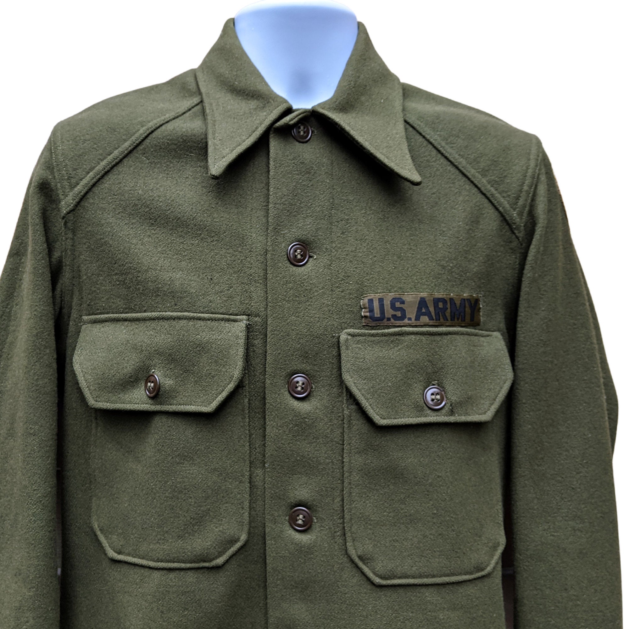 Buy Vintage 50s US Army Green Wool Shirt Jacket With Shield Shaped