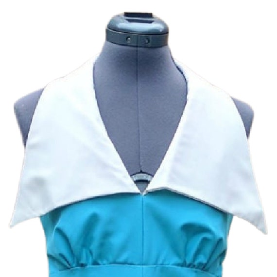 Vintage 70s turquoise blue halter empire waist dr… - image 3
