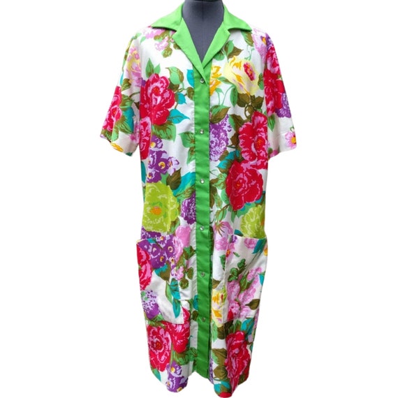 Vintage 1950's bright colour floral dress smock