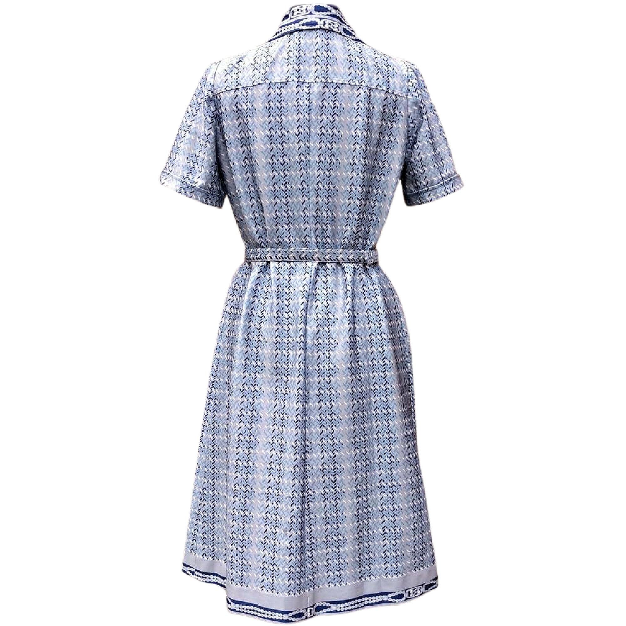CARTOGRAPHIC PATTERN DRESS ブルーM Vintage 70s Blue and Silver Grey Shirt Dress With Belt - Etsy
