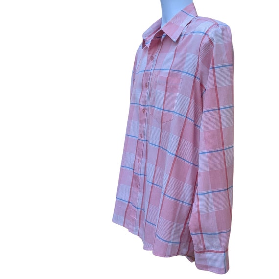 Vintage 80s pastel pink and blue plaid shirt by C… - image 5