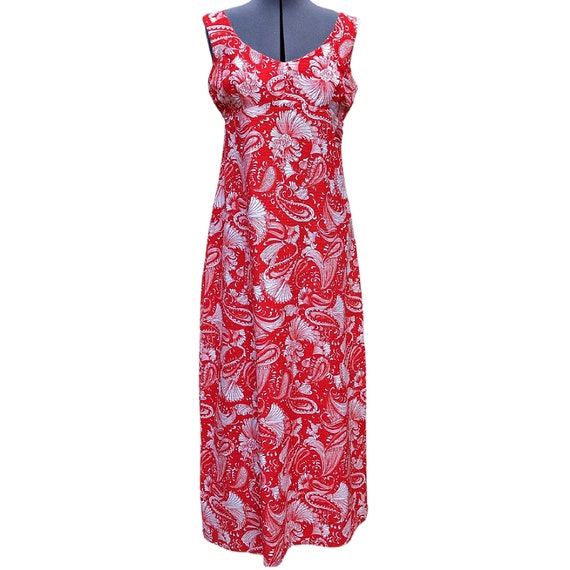 Vintage red and white cotton sundress maxi dress w
