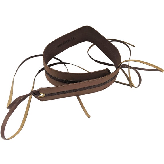 Vintage 1960s or 70s 2 tone brown tie belt, cotto… - image 2