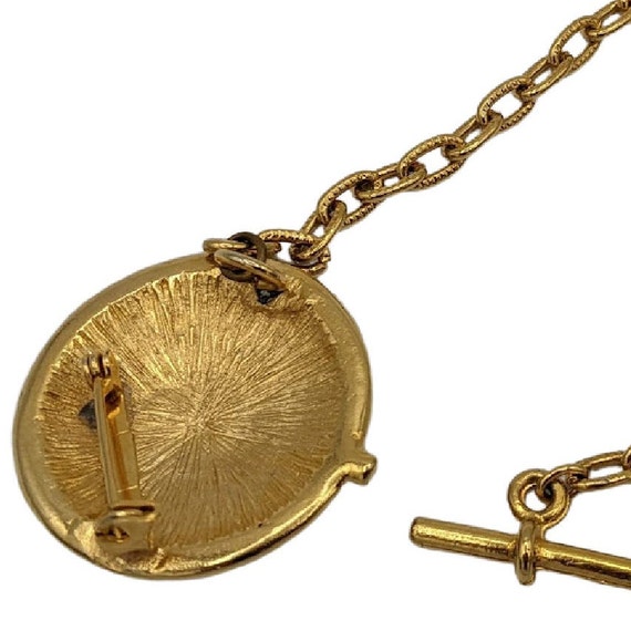 Vintage 90s gold tone pocket watch pin, faux watc… - image 6