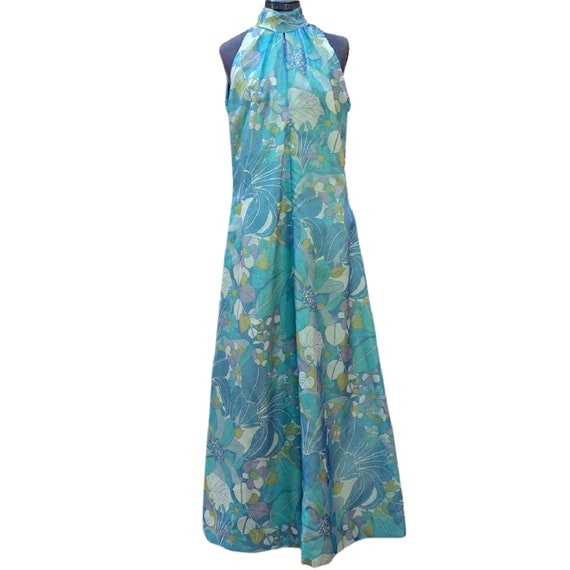 Vintage aqua blue green chiffon over pastel floral