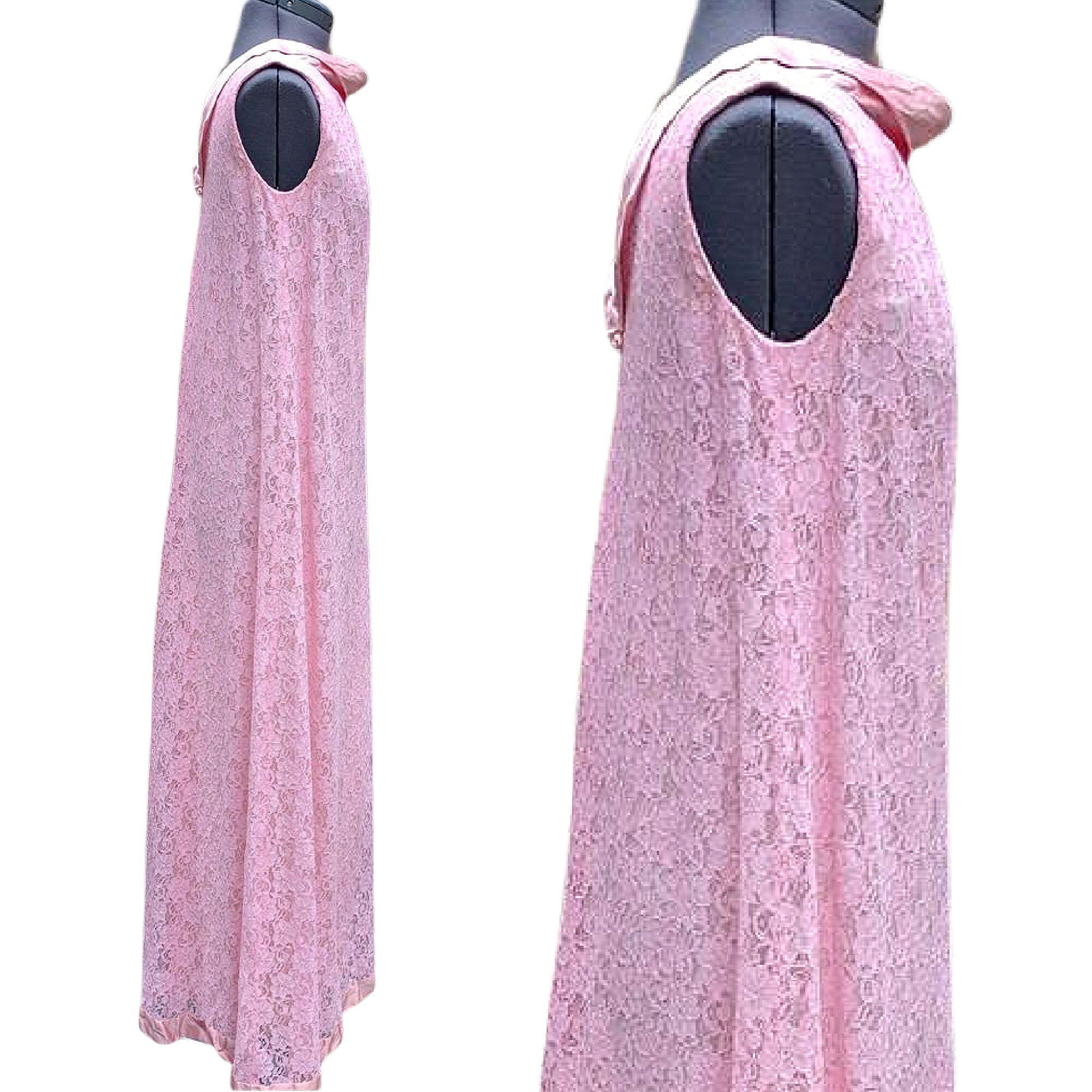 Vintage 60s Pink Lace Full Length Baby Doll Evening Gown Dress Etsy