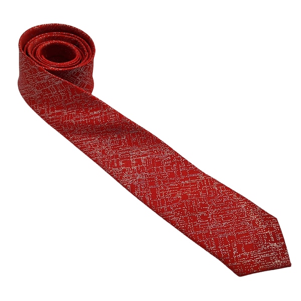 Vintage 1980 red and holographic silver new wavy narrow tie
