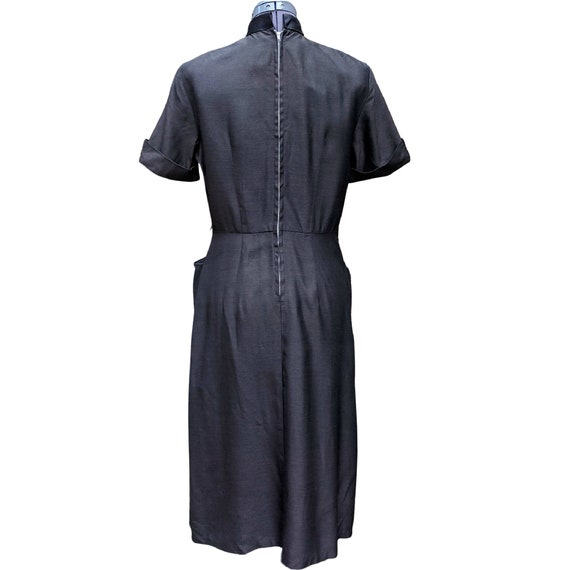 Vintage 1940's black cap sleeve dupioni silk dress - image 7