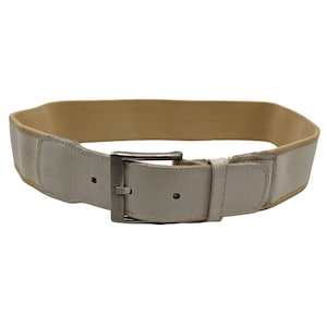 Vintage 70&#39;s white and beige leather and elastic waist belt