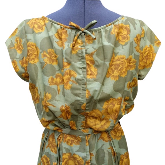 Vintage 50s or 60s green and ochre yellow cotton … - image 7