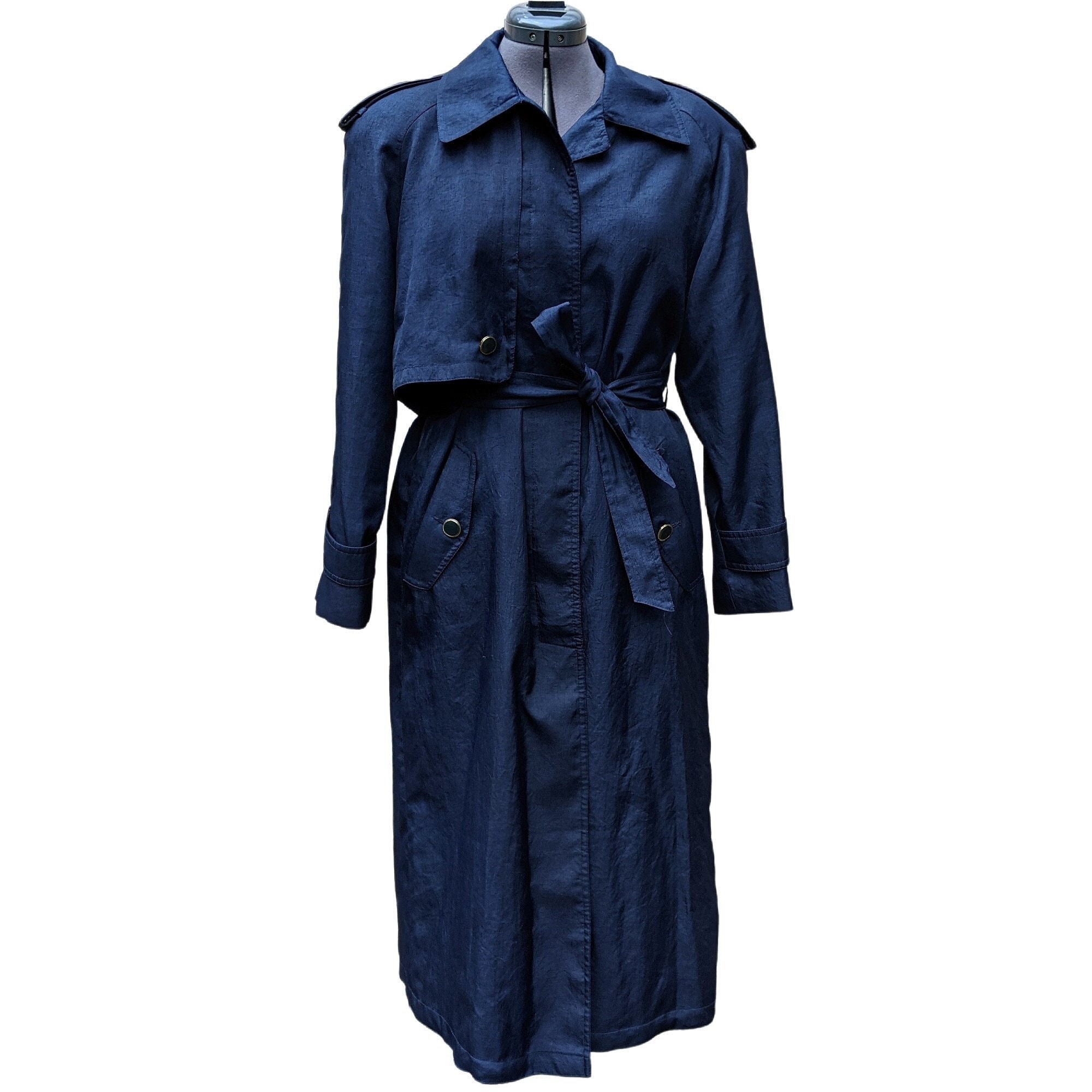 Vintage 80s or 90s Navy Blue Trench Coat - Etsy