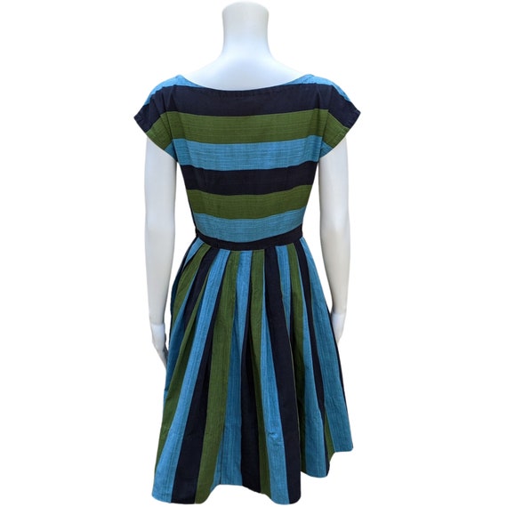 Vintage 40s or 50s green, blue and black cotton s… - image 6