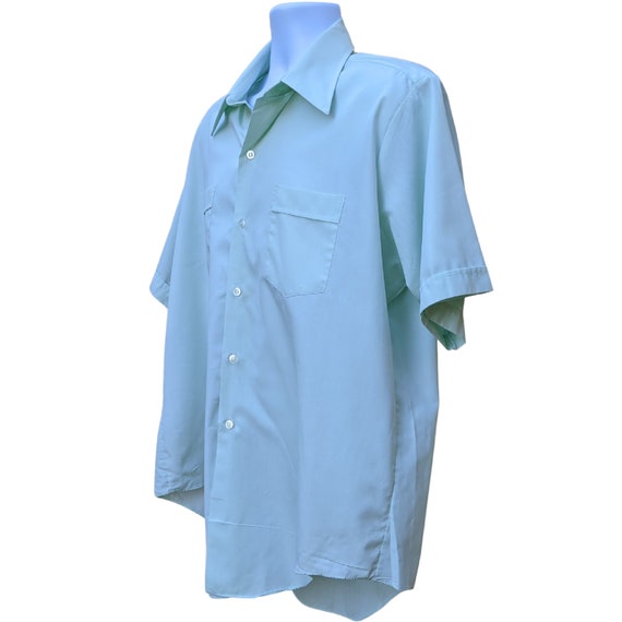 Vintage 70s mint green long collar shirt, pale gr… - image 4