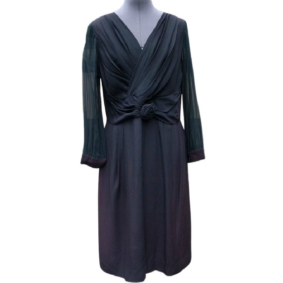 Vintage 1940's black crêpe dress with sheer silk … - image 1