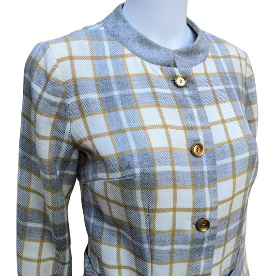 Vintage 50s or 60s belted grey, ivory and ochre y… - image 3