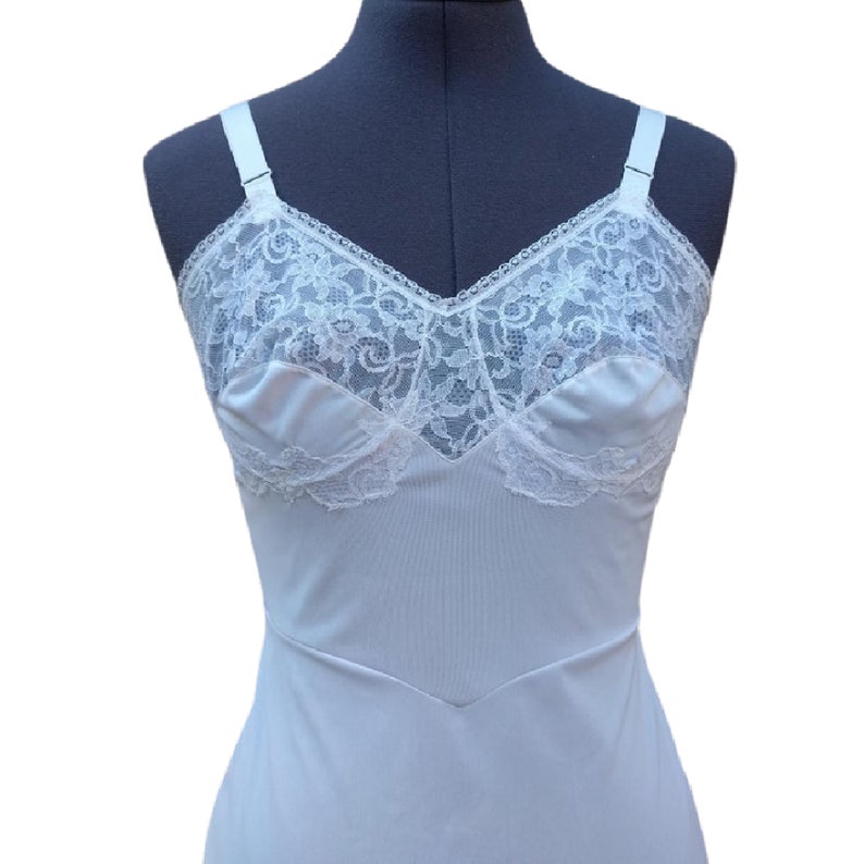 Vintage 60s white lace and nylon dress slip image 2