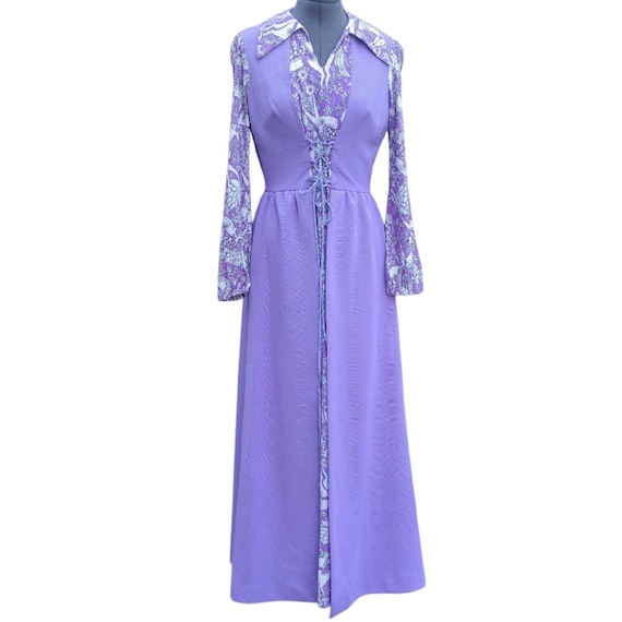 Vintage 1970's purple and white front lace-up maxi