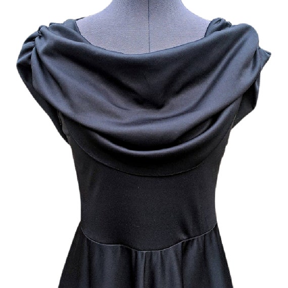 Vintage 70s black cowl neck open back disco polye… - image 2