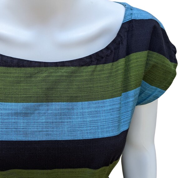 Vintage 40s or 50s green, blue and black cotton s… - image 3