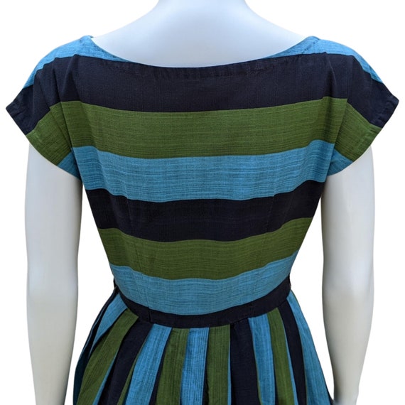 Vintage 40s or 50s green, blue and black cotton s… - image 7