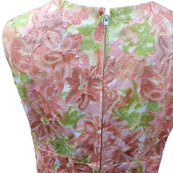 Vintage 60s peach pink and green flocked dress - image 8