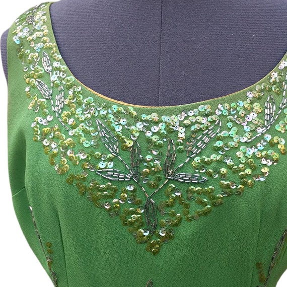 Vintage 60s apple green silk chiffon dress with b… - image 3