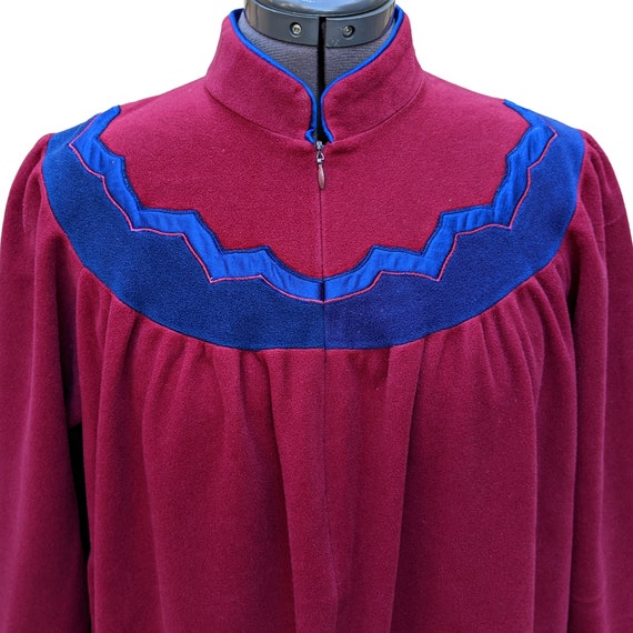 Vintage 80s deep raspberry red and blue velour fl… - image 4