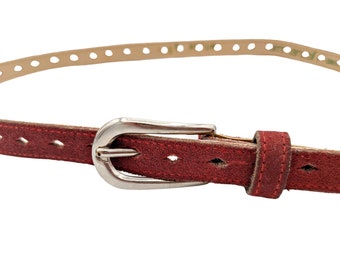 Vintage Narrow Burgundy Maroon Red Leather Belt - Etsy