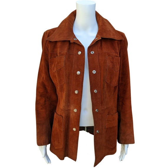 Vintage 70s warm orange brown suede leather jacke… - image 2