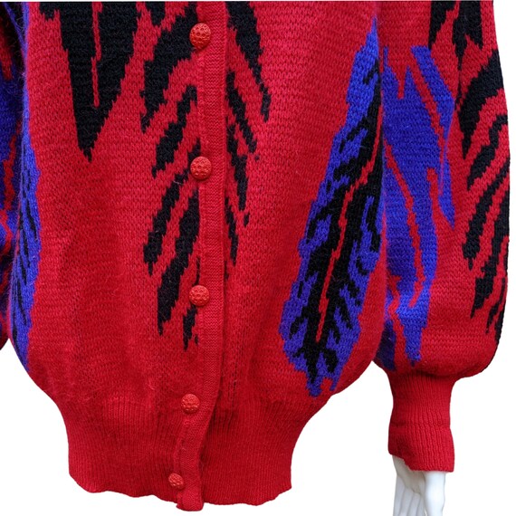 Vintage 1980s cherry red cardigan sweater with pu… - image 4