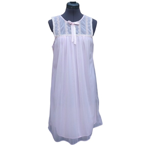 Vintage 1980's pink chiffon embroidered babydoll n