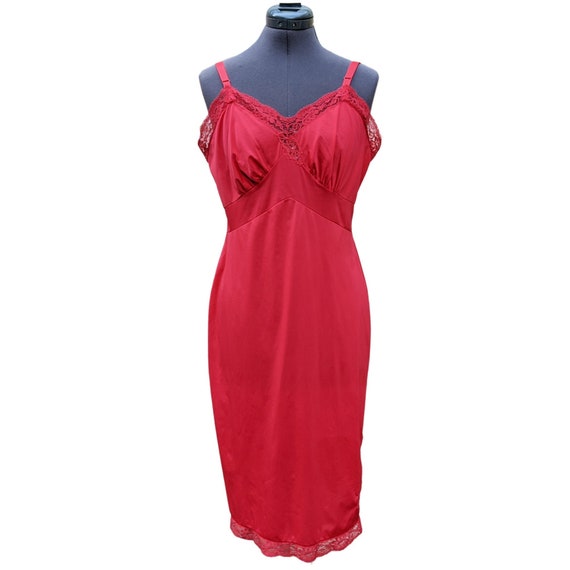 Vintage 50s or 60s red nylon and lace detail dres… - image 1