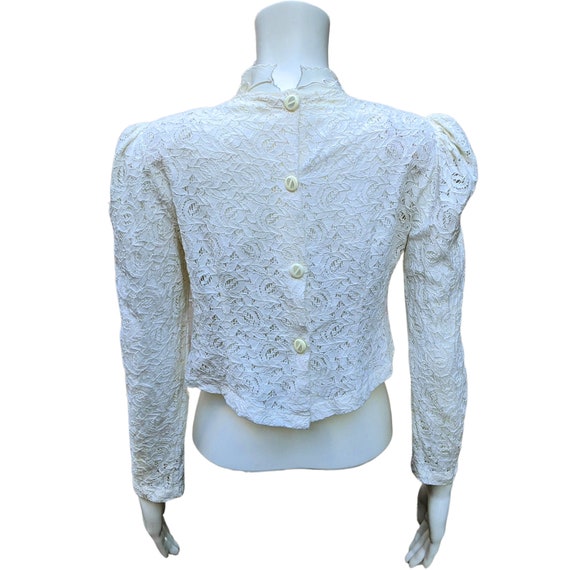 Vintage 1980 ivory white cotton lace embroidered … - image 7