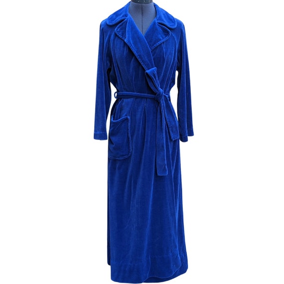 Vintage blue full length cotton velvet robe