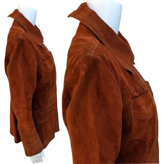 Vintage 70s warm orange brown suede leather jacke… - image 6