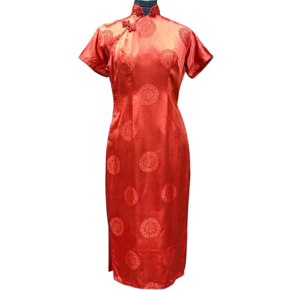 Vintage deep orange satin cheongsam dress