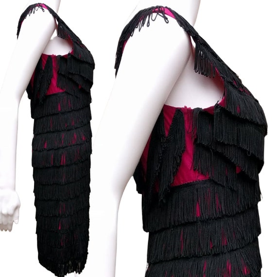 Vintage 50s or 60s black and pink flapper style f… - image 4