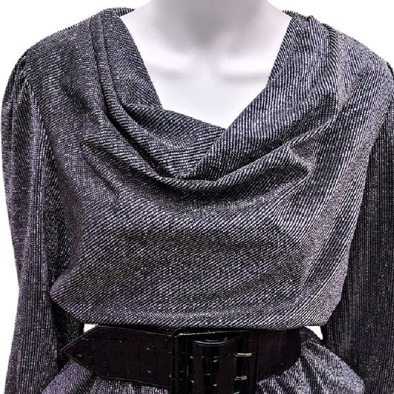 Vintage 70s silver and black peplum polyester and… - image 3