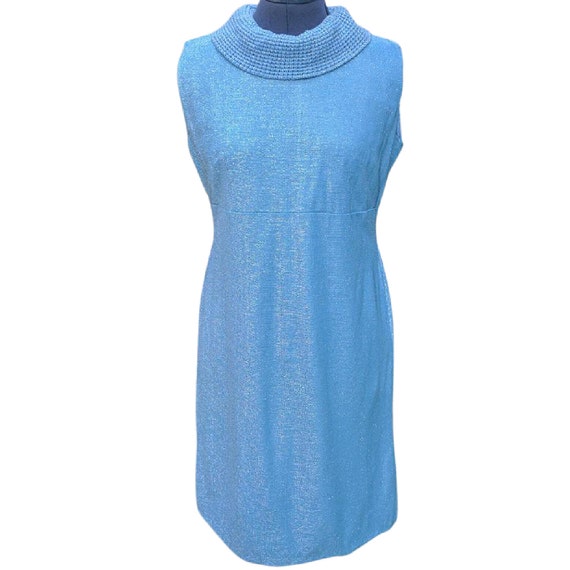 Vintage 60s Powder Blue and Silver Metallic Mock Turtleneck Dress Etsy UK