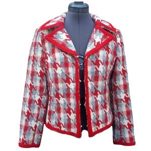 Vintage 60s red, white and gray houndstooth blazer